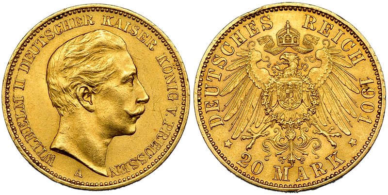 ESTADOS ALEMANES. PRUSIA. 20 marcos. 1901. A. KM-521. MBC+/EBC-.