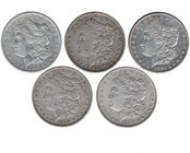ESTADOS UNIDOS. Lote de 5 monedas de 1 dólar diferentes (1890, 1890-O, 1891, 1891-O y 1891-S). KM-110. MBC/MBC+.