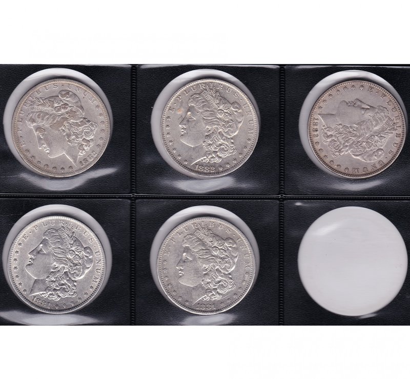 ESTADOS UNIDOS. Lote de 5 monedas de 1 dólar (1881, 1881-S, 1882, 1882-O, 1882-S...