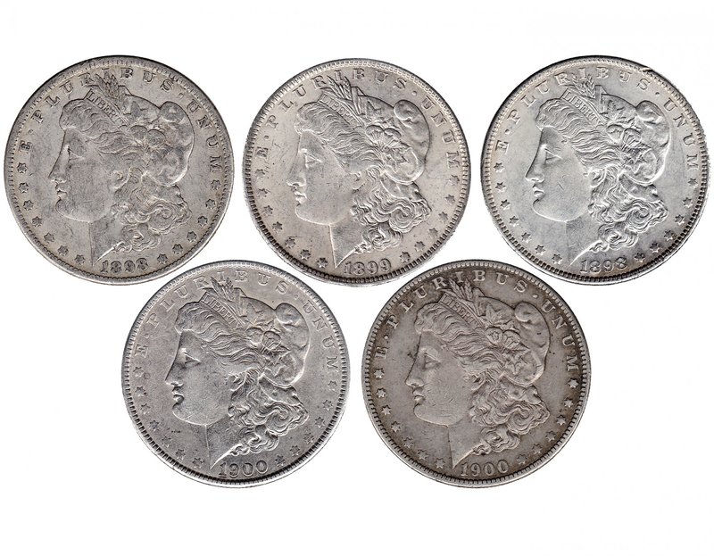 ESTADOS UNIDOS. Lote de 5 monedas de 1 dólar (1898, 1898-O, 1899-O, 1900, 1900-O...