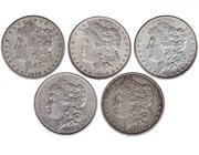 ESTADOS UNIDOS. Lote de 5 monedas de 1 dólar (1898, 1898-O, 1899-O, 1900, 1900-O). KM-110. De MBC a EBC-.