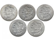 ESTADOS UNIDOS. Lote de 5 monedas de 1 dólar (1885, 1885-O, 1886, 1886-O, 1887). KM-110. MBC+/EBC-.