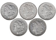 ESTADOS UNIDOS. Lote de 5 monedas de 1 dólar (1892-O, 1896, 1986-O, 1897, 1897-O). KM-110. MBC/MBC+.