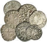 FRANCIA. Lote de 8 dineros (siglos XII-XVII). Casi todas francesas, incluyendo: Arzobispo de Vienne (2); Condado de Nevers; dinero de Tornes; Roberto ...