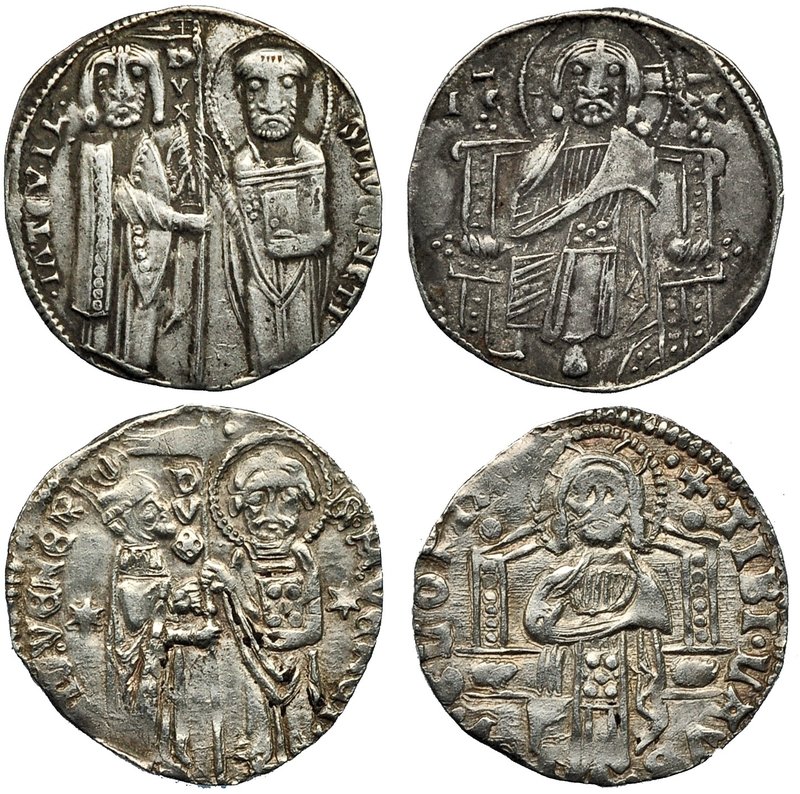ESTADOS ITALIANOS. Venecia. Lote de 2 grossos. Antonio Veniero (1382-1400); Iaco...