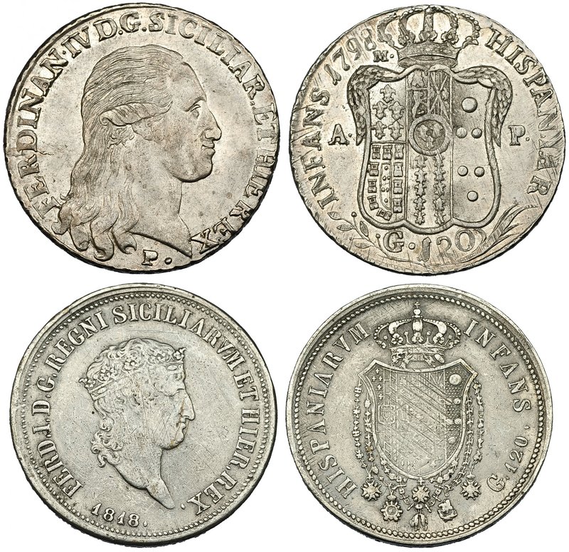 ESTADOS ITALIANOS. Lote de 2 piezas de 120 grana. Fernando IV como rey de Nápole...