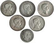 ESTADOS ITALIANOS. Lote de 6 monedas. Lira. Víctor Manuel II. Florencia. 1860; 2 liras (3). Víctor Manuel III. 1915 y 1916 (2); 10 liras (2). Víctor M...