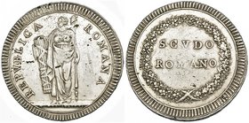 ESTADOS ITALIANOS. Roma, República Romana. 1 escudo. S.F, (1798-1799). KM-11. Rayas y hojitas. MBC.