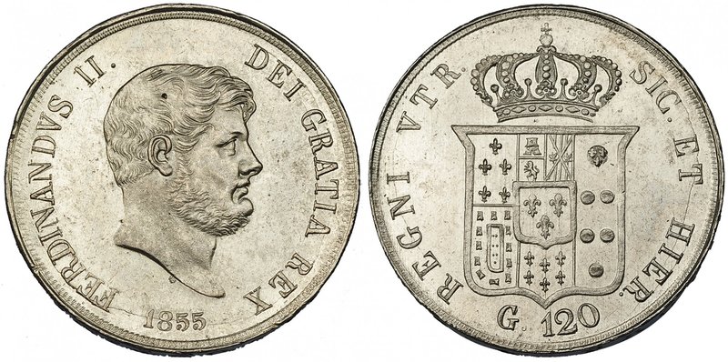 ESTADOS ITALIANOS. Reino de las Dos Sicilias. 120 grana. Fernando II. 1855. KM-1...