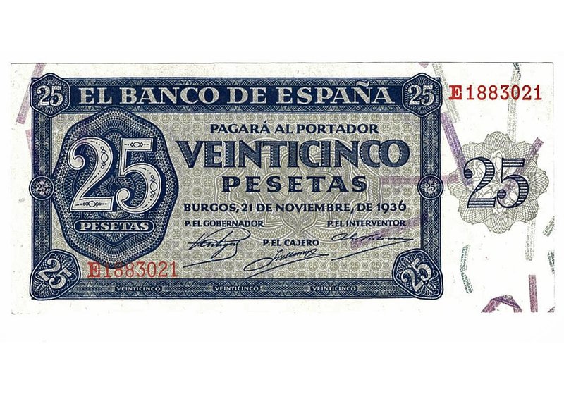 25 pesetas. 11-1936. Serie E. ED-D 20a. EBC +.
