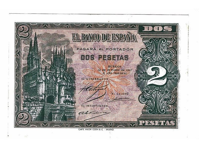 2 pesetas. 10-1937. Serie A. ED-D-27. EBC +.