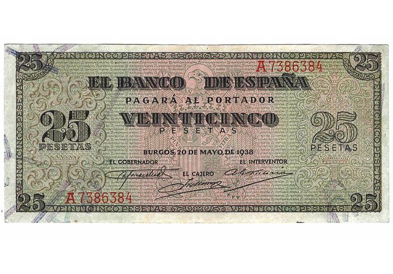25 pesetas 5-1938. Serie A. ED-D31. SC.