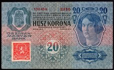 Czechoslovakia 20 Korun 1919
P# 2; Adhesive Stamp "20 Haleru"; VF