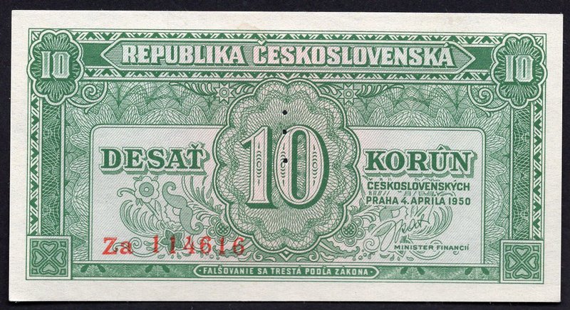 Czechoslovakia 10 Korun 1950 SPECIMEN
P# 69s; UNC