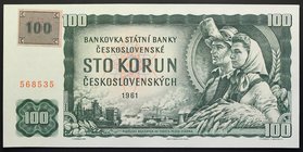Czechoslovakia 100 Korun 1961 - 1993
P# 91c; № 568535; UNC; Revaluation Stamp