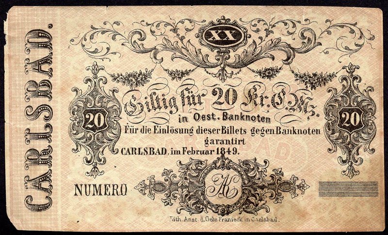 Austria-Hungary Carlsbad / Karlovy Vary 20 Kreuzer 1849
.