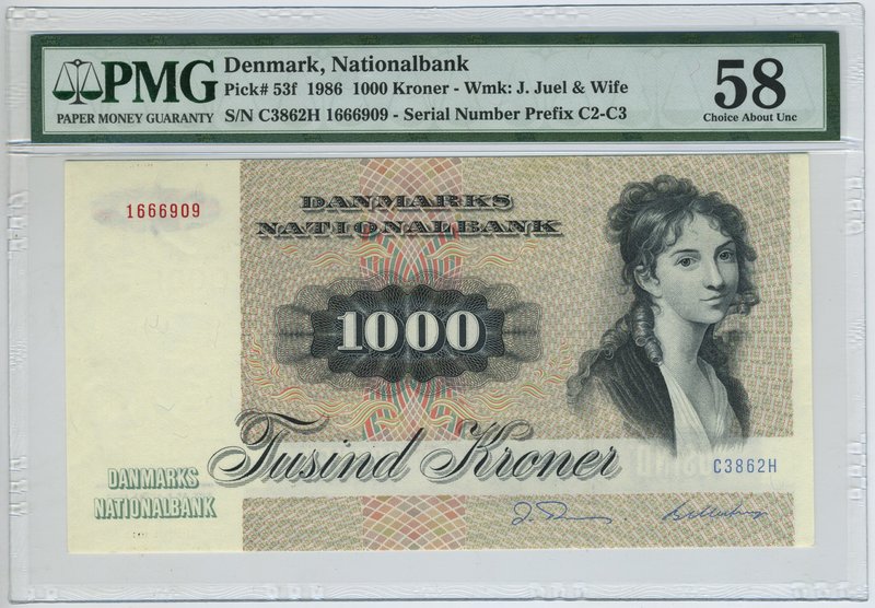 Denmark 1000 Kroner 1986 PMG 58
P# 53f