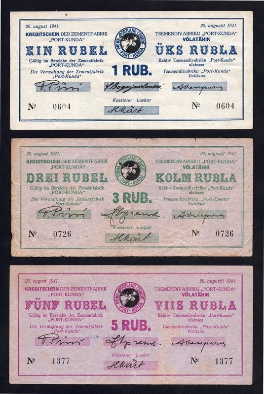 Estonia Port Kunda 1-3-5-10-25 Roubles 1941 Rare
Grabowski# ES13-14-15-16-17; C...