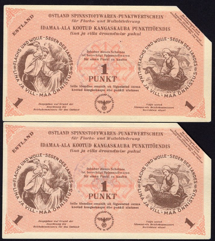 Estonia Lot of 2 Banknotes 1944 German Occupation
1 Punkt