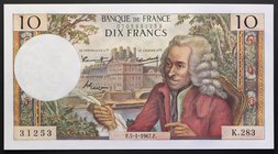 France 10 Francs 1967
P# 147; № K.283 31253; UNC; "Voltaire"