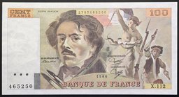 France 100 Francs 1986
P# 154; № X.112 465250; UNC; "Eugène Delacroix"