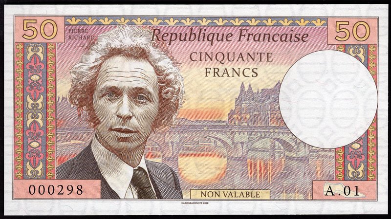 France 50 Francs 2018 Specimen
# 000298; Fantasy Banknote; Pierre Richard; Made...