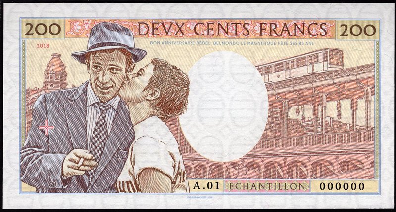 France 200 Francs 2018 Specimen
#A01 000000; Fantasy Banknote; Jean-Paul Belmon...