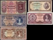 Hungary Lot of 5 Banknotes 1930 - (1946)
100 - 500 - 100000 - 100000000 - 1000000000 Pengo; P# 98, 117, 121, 124, 125