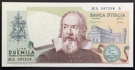 Italy 2000 Lire 1983
P# 103; № MA 597218 S; UNC; "Galileo Galilei"