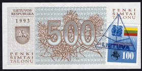 Lithuania 500 Talonu 2009 1000th Anniversary of Lithuania
Stamped mark on old 50 Talonu 1993; 1009 - 2009, Commemorative Edition