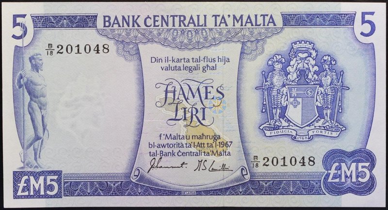 Malta 5 Liri 1967 VERY RARE!
P# 32; № B/18 201048; AUNC; VERY RARE!