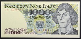 Poland 1000 Zlotych 1982
P# 146; № EE 2815555; UNC; Fine Serial Number; "Copernicus"