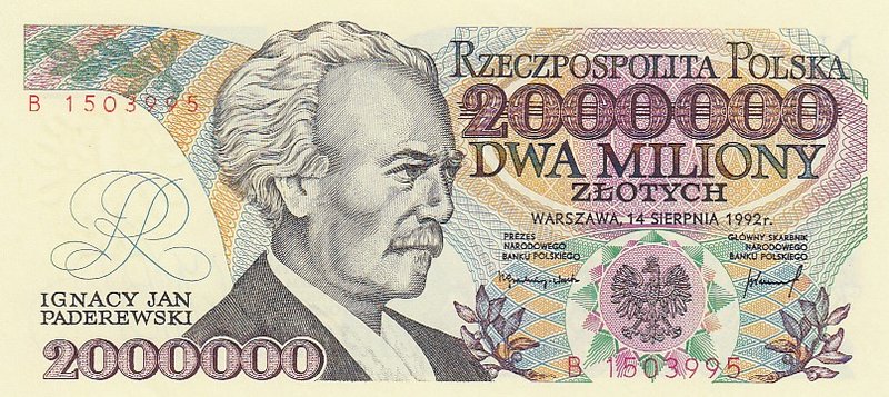 Poland 2000000 Zlotych 1992 Series B Red Number
P# 158b; UNC