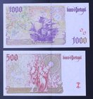 Portugal 500 & 1000 Escudos 1997 - 1998
P# 187, 188; UNC; Set 2 PCS