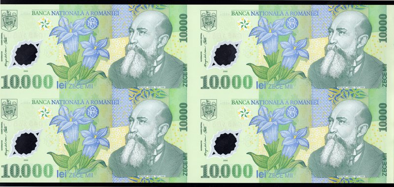 Romania 10000 Lei 2000 Sheet of 4 Pieces
P# 108; UNC; Rare