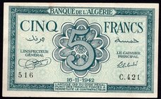 Algeria 5 Francs 1942
P# 91; VF/XF