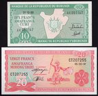 Burundi Lot of 2 Banknotes 1989 - (1997)
10-20 Francs; P# 33b, 27d; UNC