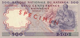 Katanga 500 Francs 1962 Specimen
P# 13s; UNC