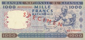 Katanga 1000 Francs 1962 Specimen
P# 14s; AUNC/UNC