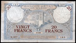 Morocco 20 Francs 1945
P# 18b; F/VF