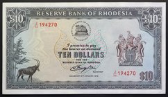 Rhodesia 10 Dollars 1979 RARE!
P# 41a; № J/56 194270; XF+; W/mark Bird; RARE!