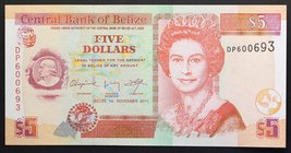 Belize 5 Dollars 2011
P# 67e; № DP 600693; UNC