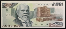 Mexico 2000 Pesos 1987
P# 86; № Z 989830; UNC; Prefix Z