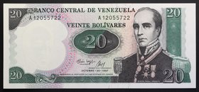 Venezuela 20 Bolivares 1987 Commemorative
P# 71; № A 12055722; UNC; Prefix А; "General R. Urdaneta"
