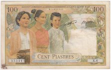 French Indochina 100 Piastres 1954 Laos Issue; 100 Piastres = 100 Kip
P# 103; VF-