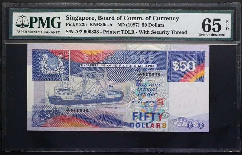 Singapore 50 Dollars 1987 PMG 65 RARE!
P# 22a; № A/2 900838; Prefix А; UNC; RAR...