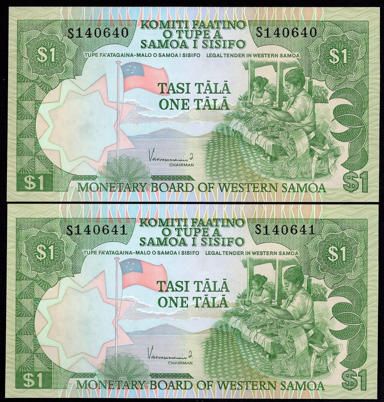 Western Samoa Lot of 2 Banknotes 1980
1 Tala; P# 19; Two Consecutive Serial Num...