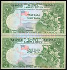 Western Samoa Lot of 2 Banknotes 1980
1 Tala; P# 19; Two Consecutive Serial Numbers; UNC
