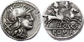 Roman Republic AR Denarius 154 BC
C. Scribonius - AR Denarius (Rome 154 BC, 3.91 g) - Helmeted head of Roma to right / Dioscuri riding to right, CSCR...
