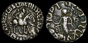 Indo-Scythian Azilises Drachm 57-35 BC (ND)
Mitch# 2216; Silver 1.69g 18x17mm; Mint Taxila Sirsukh